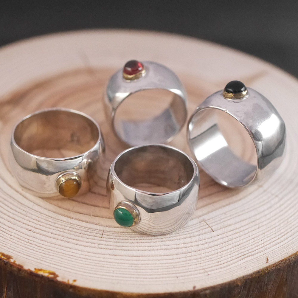 RYOKU 甲丸ワイドリング silver × stone　ripples ring