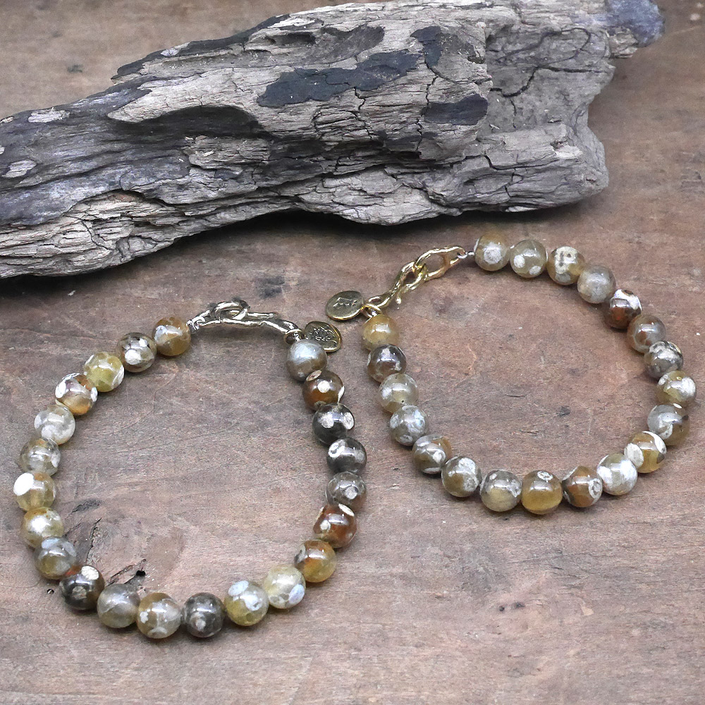 クレイジーアゲート　ビーズブレスレット　真鍮パーツ