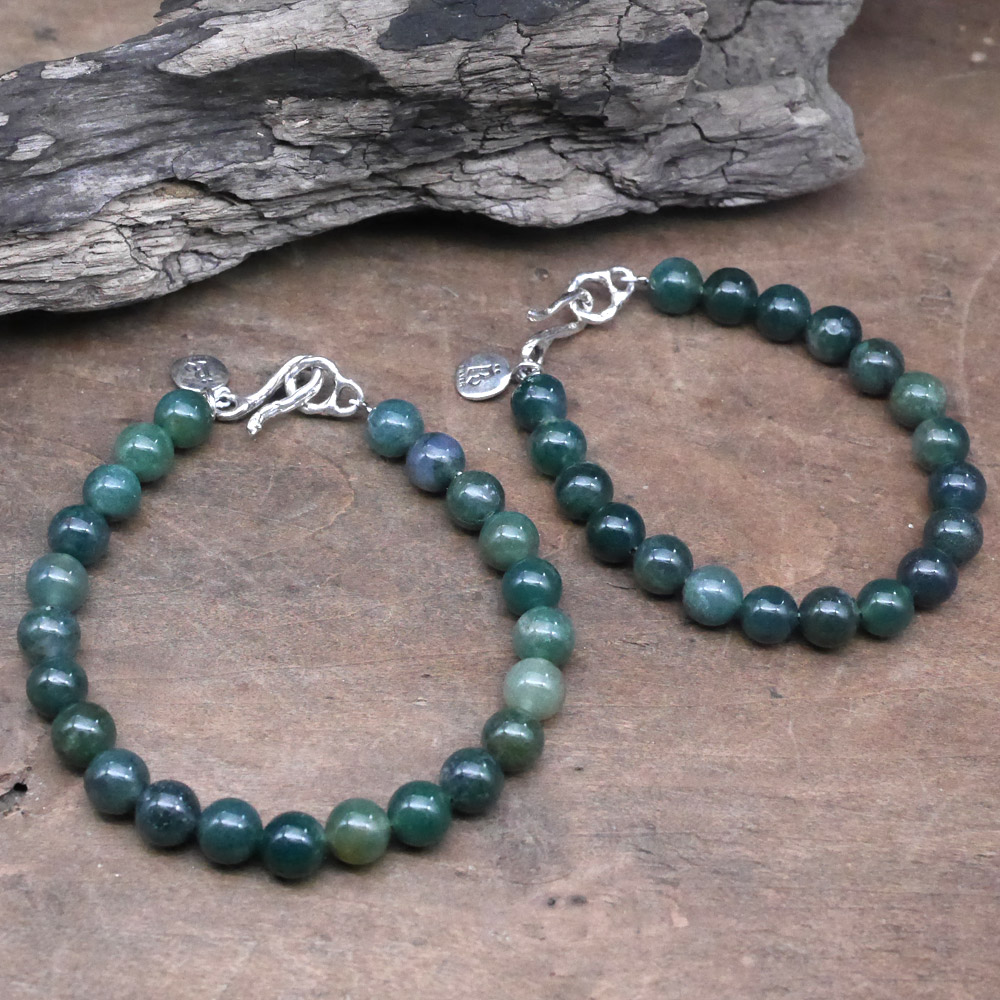 モスアゲート　ビーズブレスレット　シルバーパーツ
