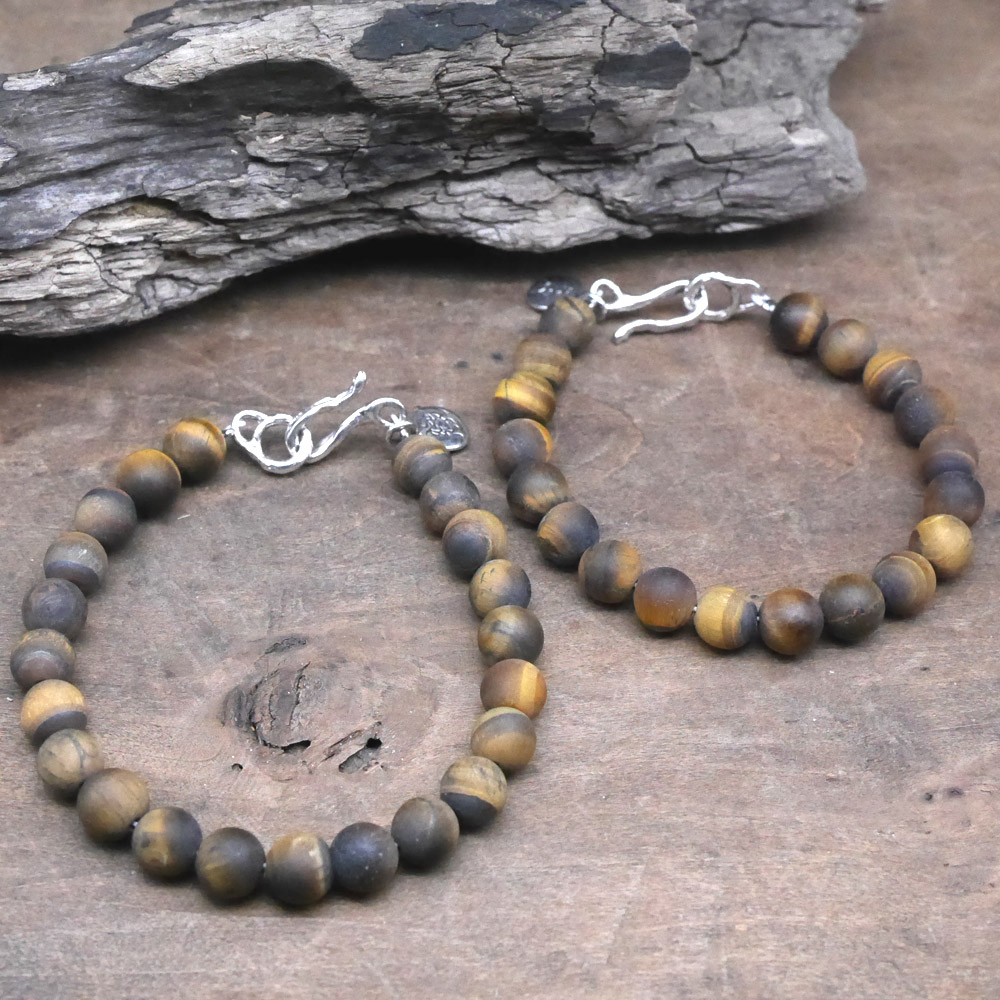 タイガーアイ　ビーズブレスレット 　シルバー