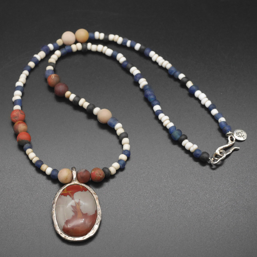 RYOKU　ジャスパー×モッカイト×アンティークビーズ×シルバー　天然石ネックレス1点モノ