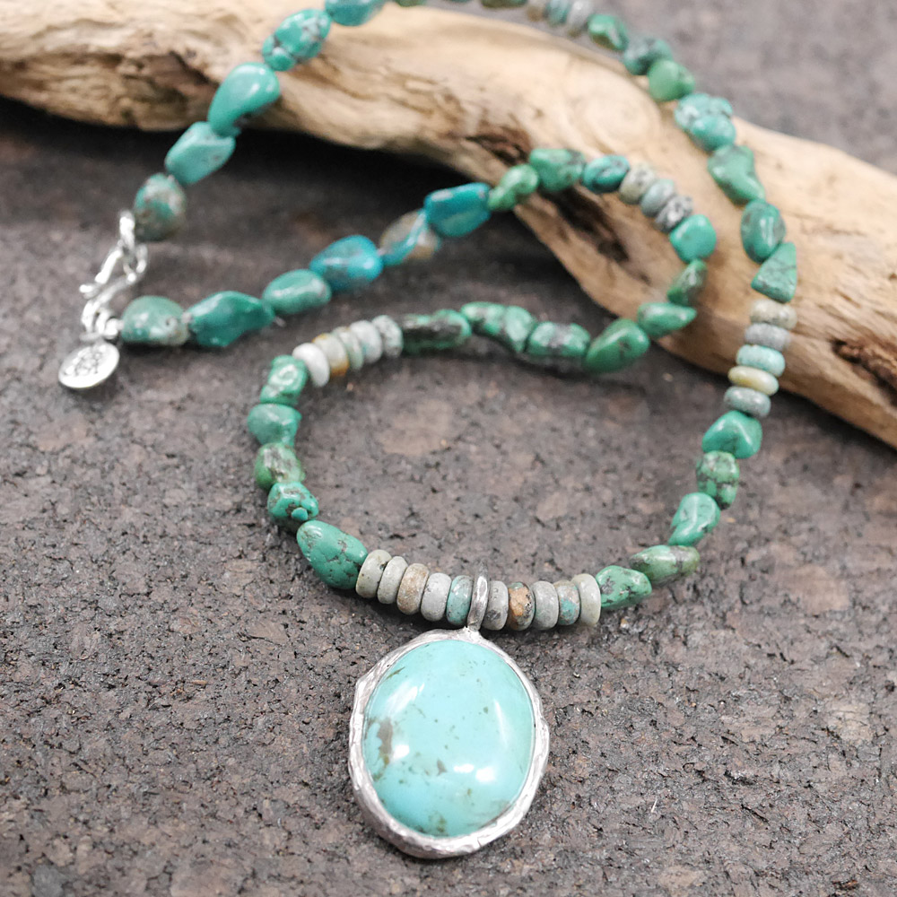 RYOKU　ターコイズ×シルバートップ　ターコイズビーズ　天然石ネックレス1点モノ
