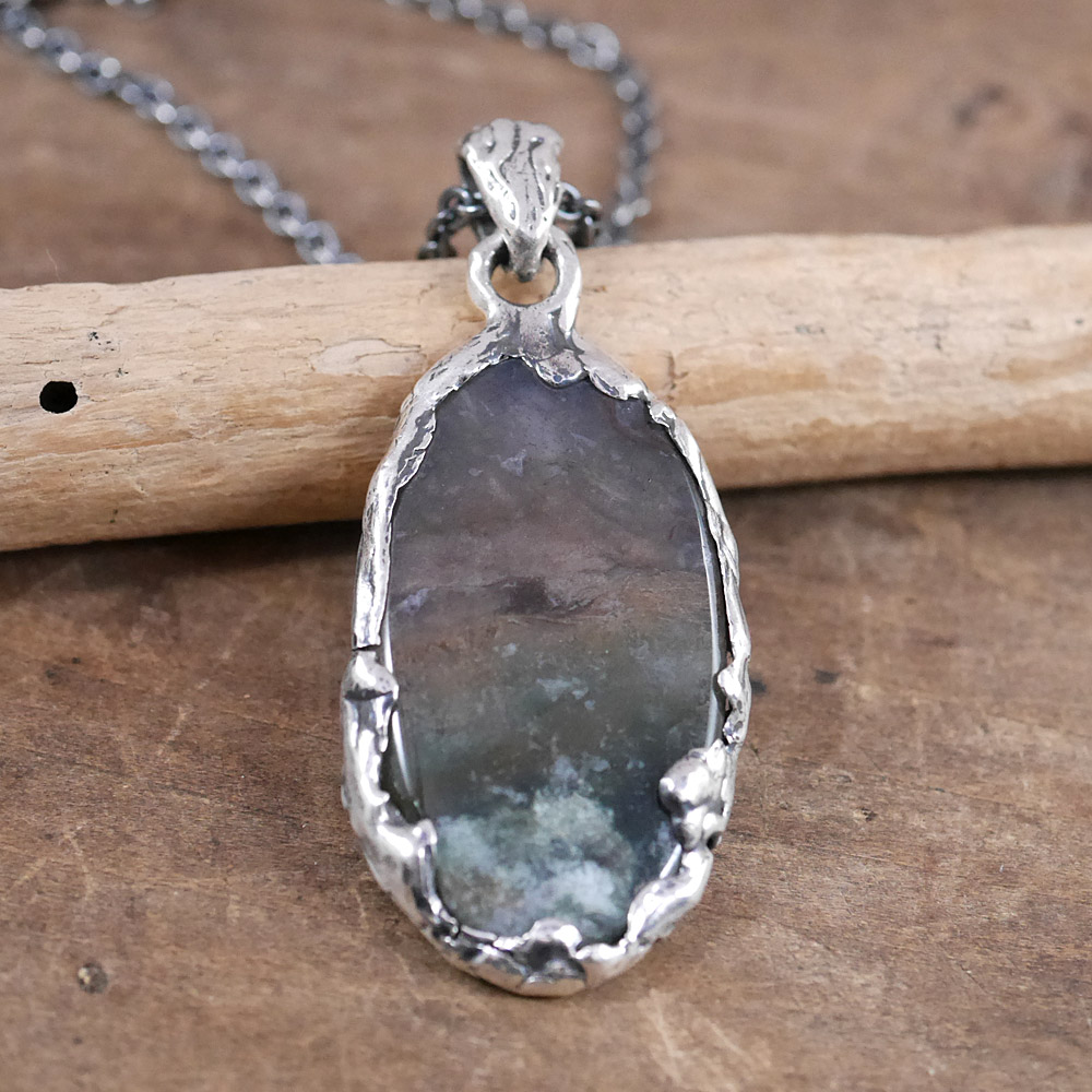 モスアゲート×シルバー　天然石ペンダントトップ　1点モノ