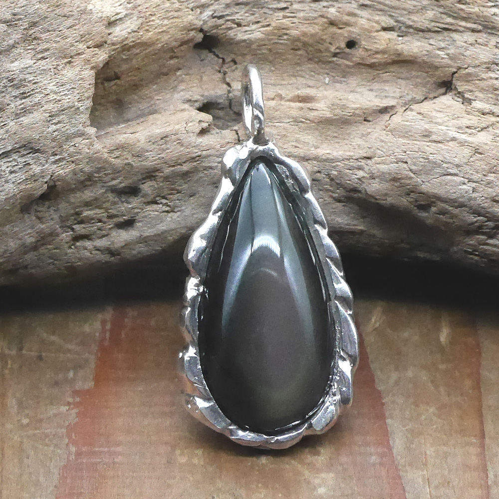 天然石ペンダントトップ　シルバー　オブシディアン ryoku りょく