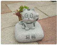 御影石！座布団つき招き猫傘たて