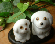 大理石親子犬（白）♪玄関などに飾ってね