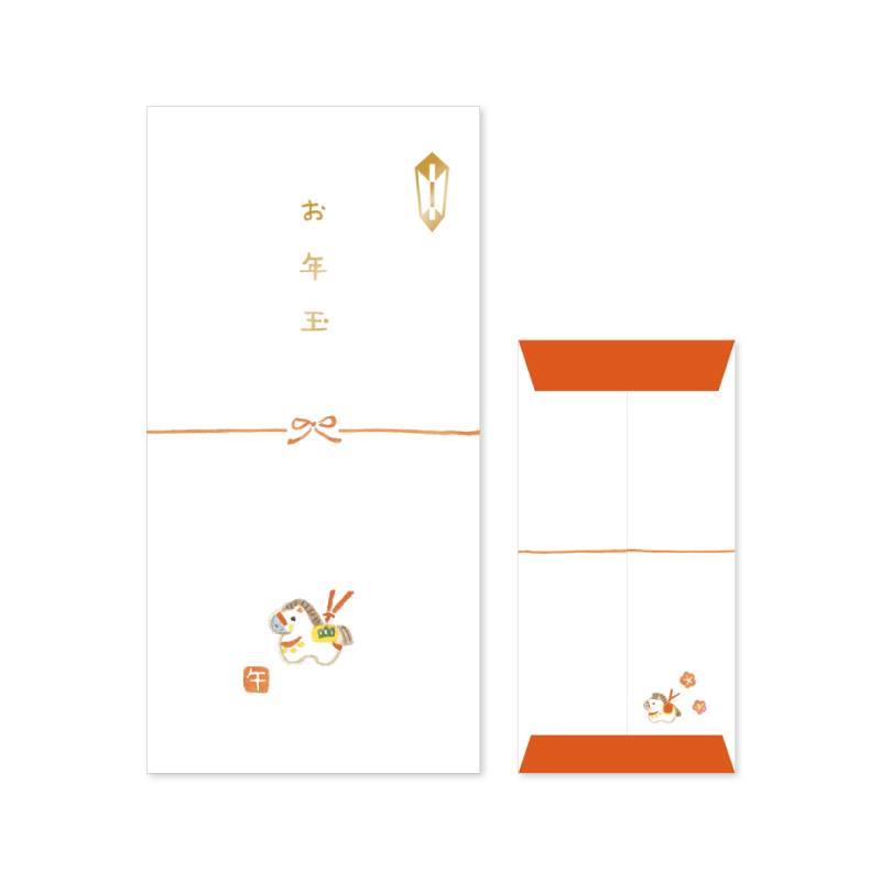 LOPB-2604：お年玉ぽち袋 ロングサイズ（同柄3枚入り）水引〔OZ_S〕