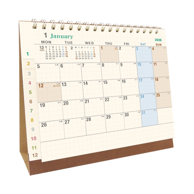 CT-2602：2026年度カレンダー 月曜始まり シンプルダイアリー