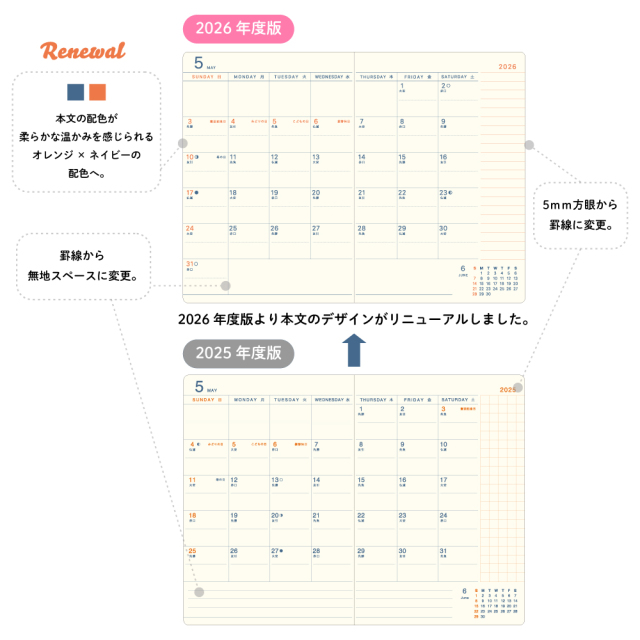 SDK-2602：2026年度 2月始まり スケジュール帳 A6サイズ 日曜始まり