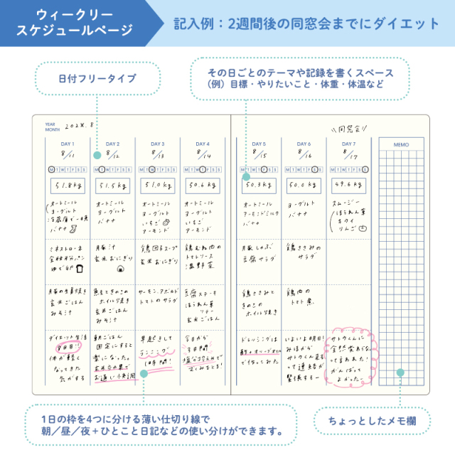 TLN-2601：短期集中ライフログノート A6サイズ ピンク〔OZ_S〕