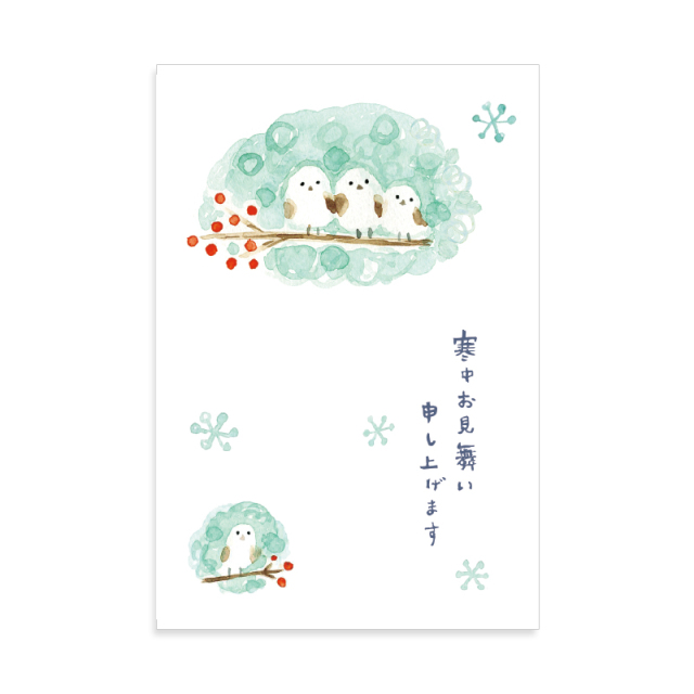WPP-2402：寒中ハガキ（同柄３枚入）雪のシマエナガ〔OZ_S〕