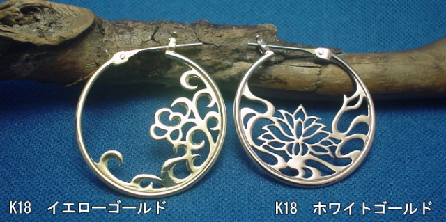 蓮・唐草　ピアス　18金イエロー/ホワイトゴールド