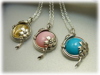円桜ネックレス　天然石　シルバー925