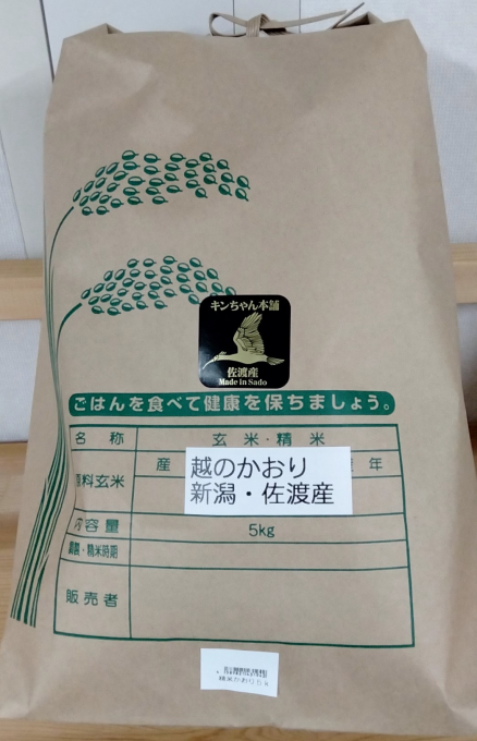 令和6年度産 佐渡産　越のかおり　　５ｋｇ　特別栽培低温工法米【精米】