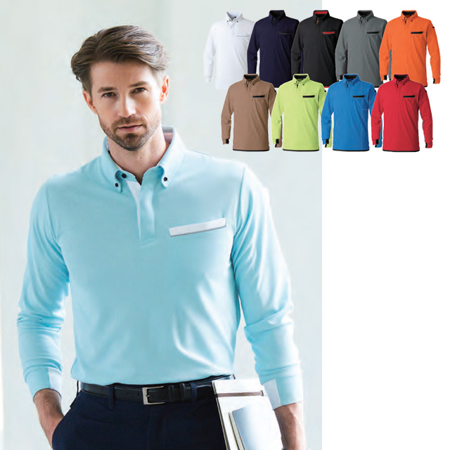 7335-50 SOWA 長袖ボタンダウンポロシャツ(胸ポケット付き)