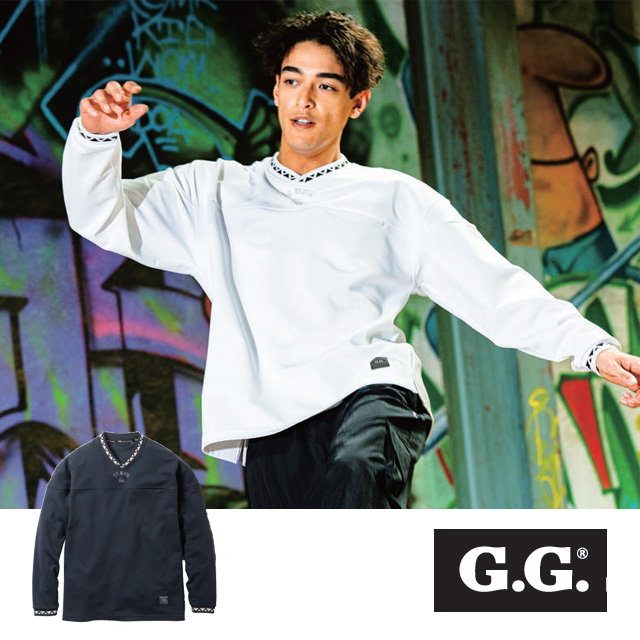 SOWA8545-55 長袖トレーナー(V ネック、胸ポケット有)