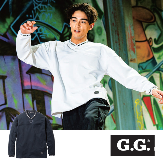 SOWA8545-55 長袖トレーナー(V ネック、胸ポケット有)