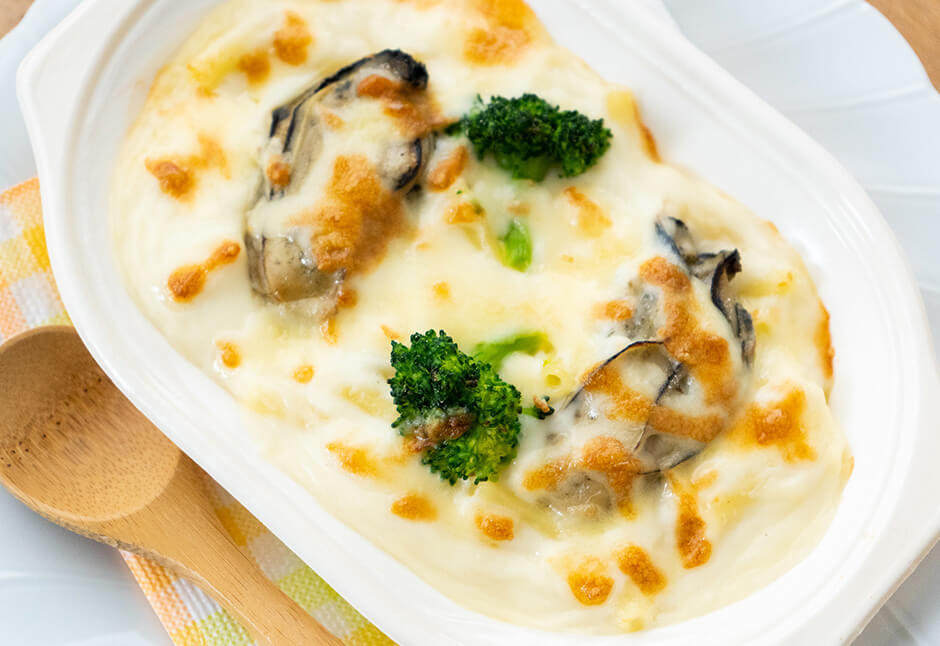 春牡蠣とブロッコリーのクリームグラタン