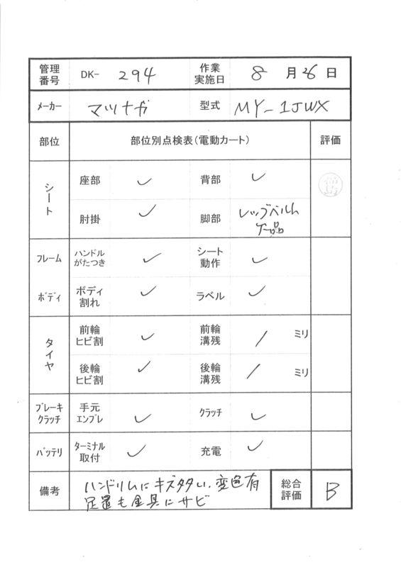 【中古 電動車椅子 Bランク】松永製作所 MY-1 JWX (DK-294)