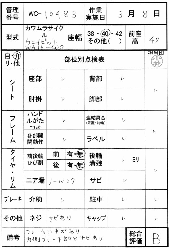 【中古 車椅子 Bランク】カワムラサイクル 介助式車椅子 ウェイビッ