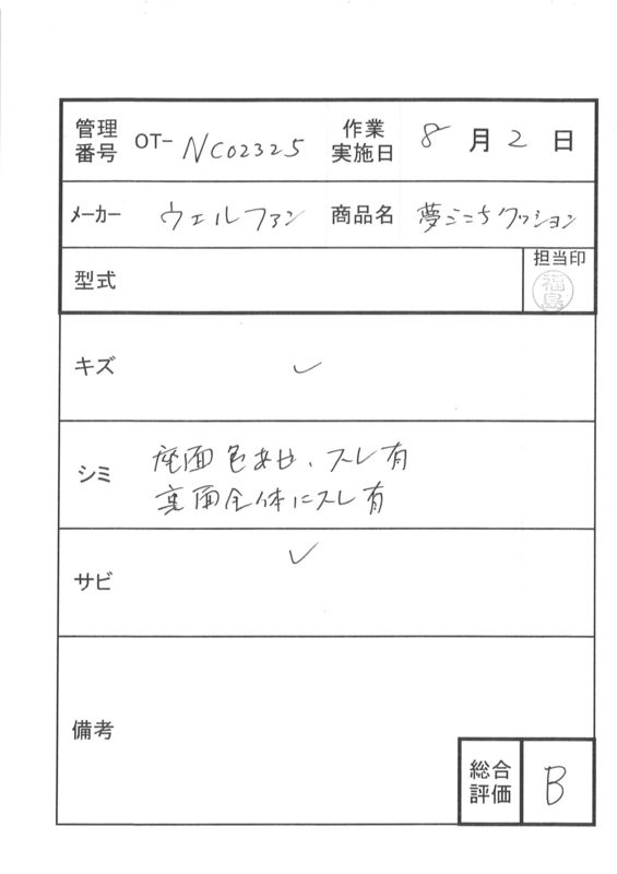 【Bランク 中古  車椅子クッション】ウェルファン 夢ごこち (OT-NC02