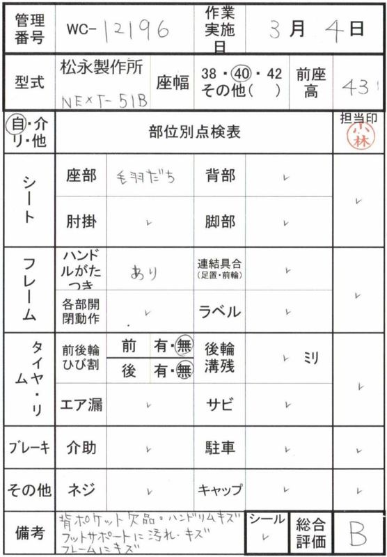 【Bランク 中古 車椅子】松永製作所 自走式車椅子 ネクストコア・ア