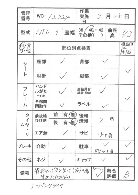 【Bランク 中古 車椅子】日進医療器 自走式車椅子 NEO-1 (WC-12224)