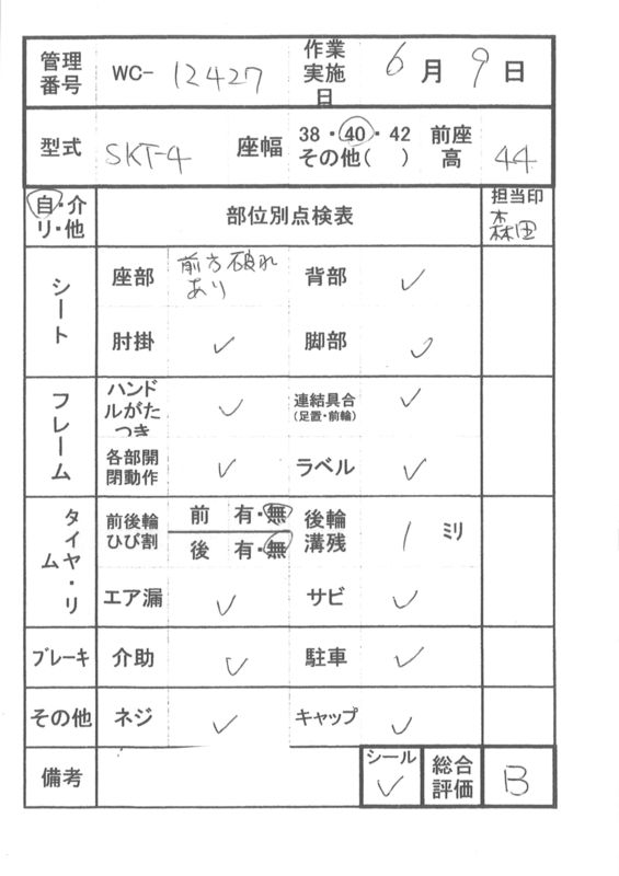 【Bランク 中古 車椅子】ミキ 自走式車椅子 SKT-4 (WC-12427)