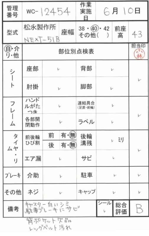 【Bランク 中古 車椅子】松永製作所 自走式車椅子 ネクストコア・ア