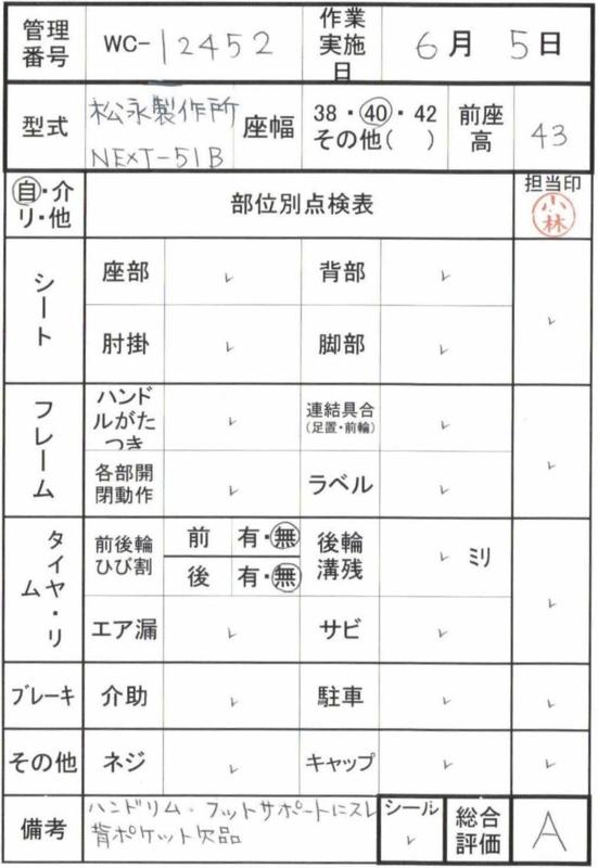 【Aランク 中古 車椅子】松永製作所 自走式車椅子 ネクストコア・ア