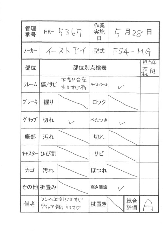 【Bランク 中古 杖】イースト・アイ 4点ステッキ Sタイプ FS4-MG(HK-