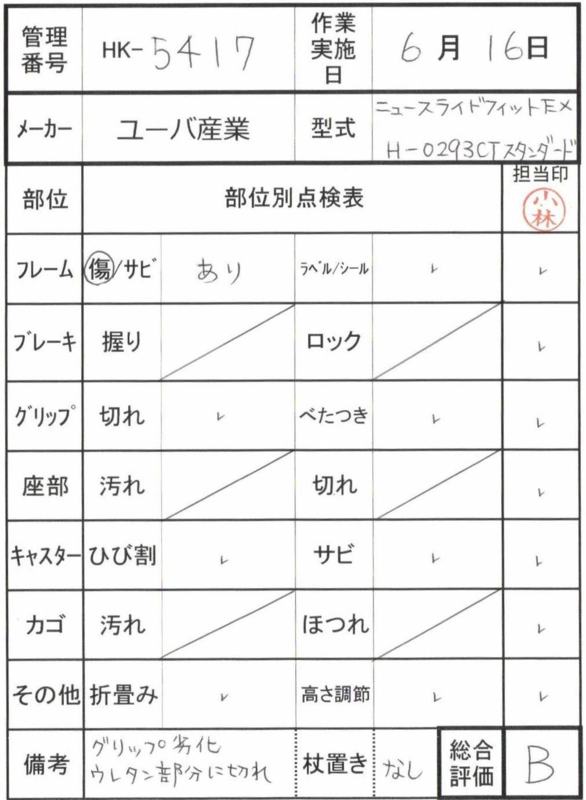 【Bランク 中古 歩行器】ユーバ産業 ニュースライドフィットEX H-029