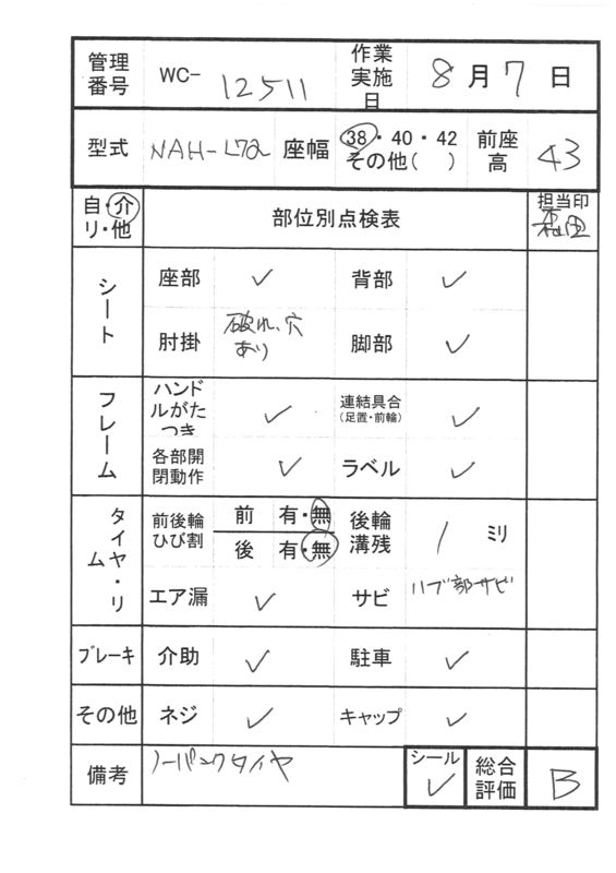 【Bランク 中古 車椅子】日進医療器 介助式車椅子 NAH-L7α Aパッケ