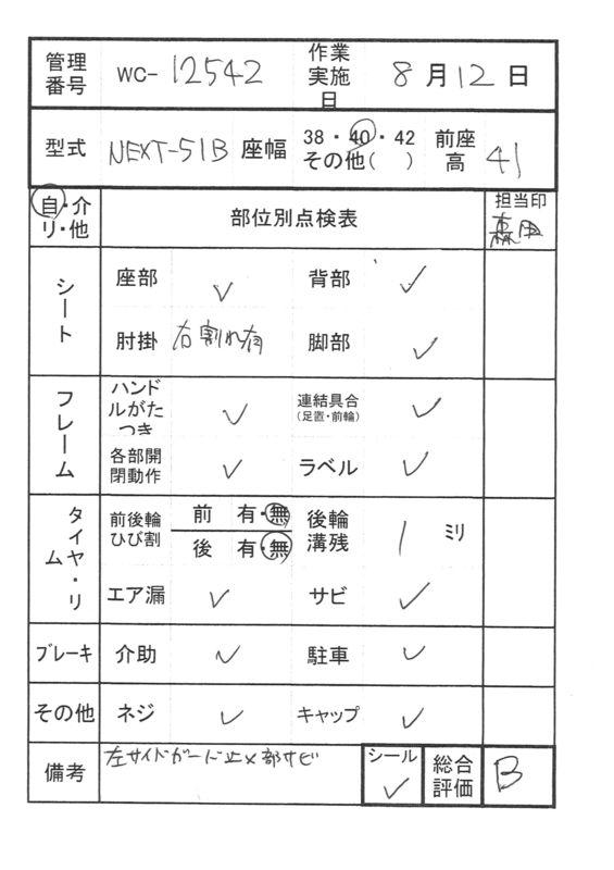 【Bランク 中古 車椅子】松永製作所 自走式車椅子 ネクストコア・ア