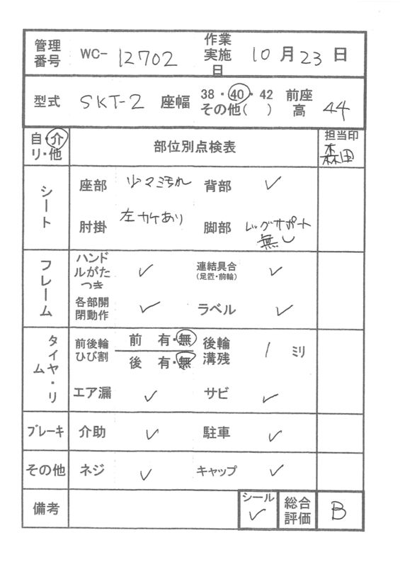 【Bランク 中古 車椅子】ミキ 介助式 車椅子 SKT-2 (WC-12702)