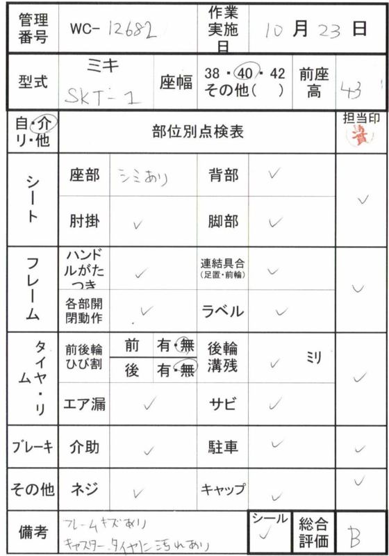 【Bランク 中古 車椅子】ミキ 介助式車椅子 Skit（スキット） SKT-1 