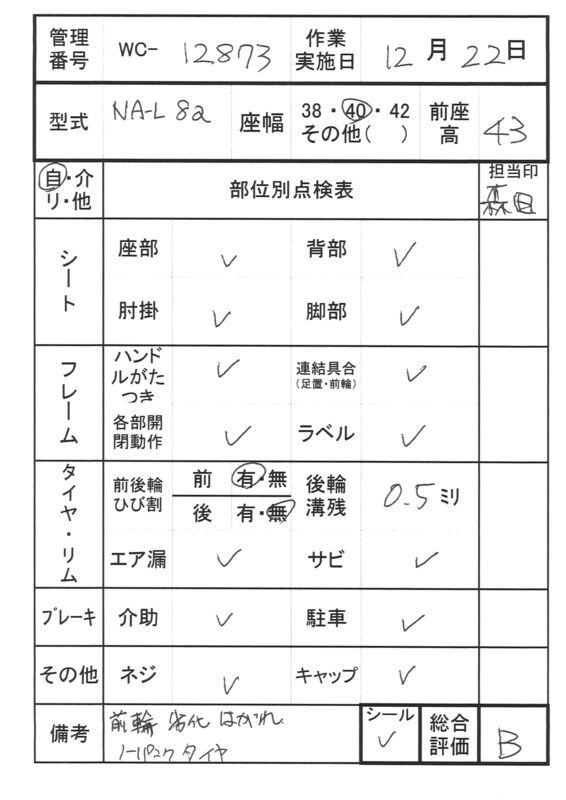 【Bランク 中古 車椅子】日進医療器 自走式車椅子 NA-L8α Aパッケー