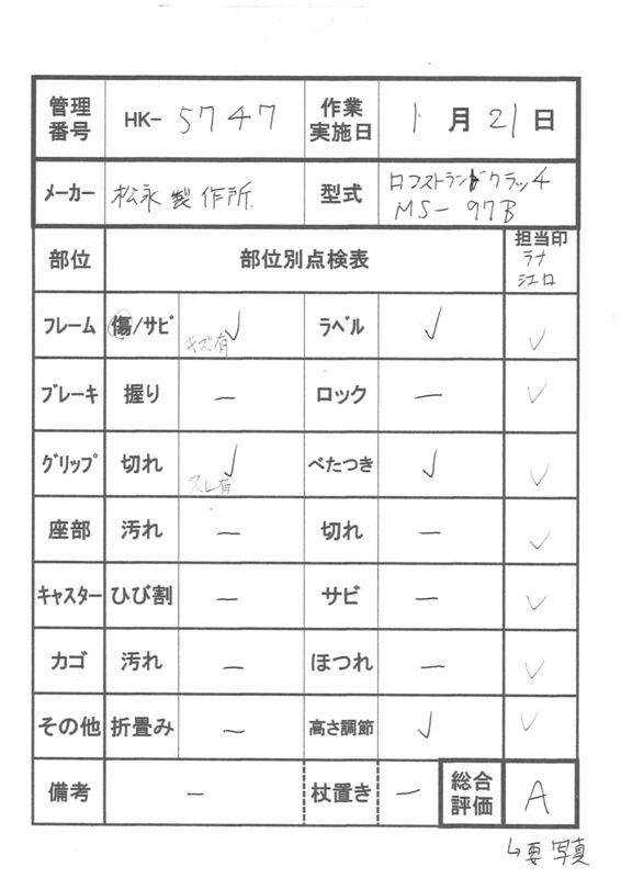 【Aランク 中古 杖】松永製作所 ロフストランドクラッチ MS-97B (HK-