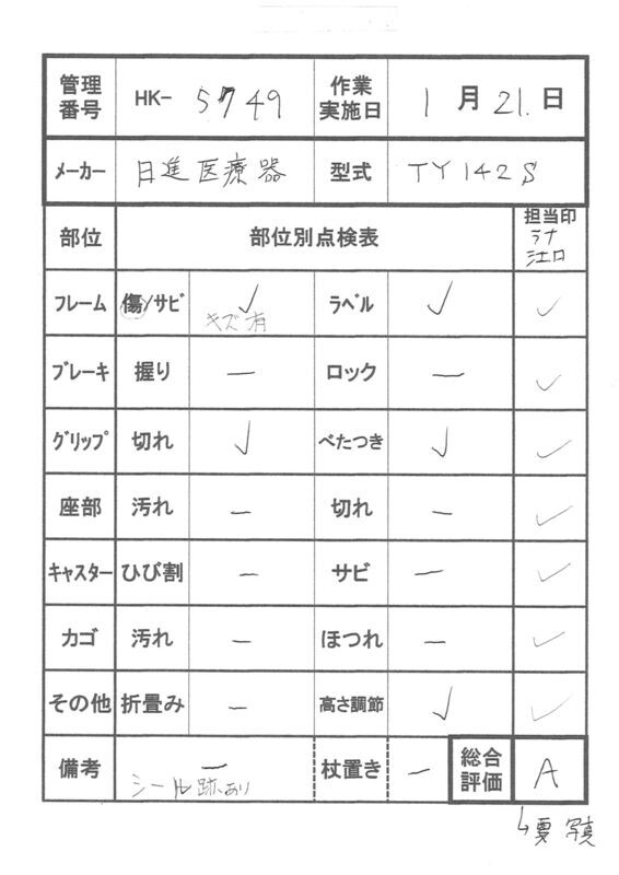 【Aランク 中古 歩行器】日進医療器 四点杖 TY142S (HK-5749)