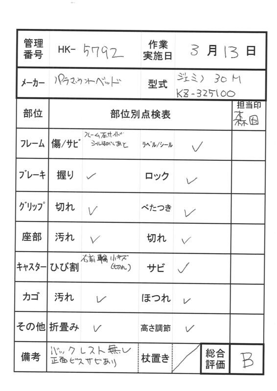 【Bランク 中古 歩行器】パラマウントベッド ハンディウオークM(KZ-C