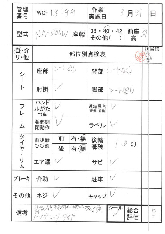 【Bランク 中古 車椅子】日進医療器 自走式車椅子 座王 NA-506W (室
