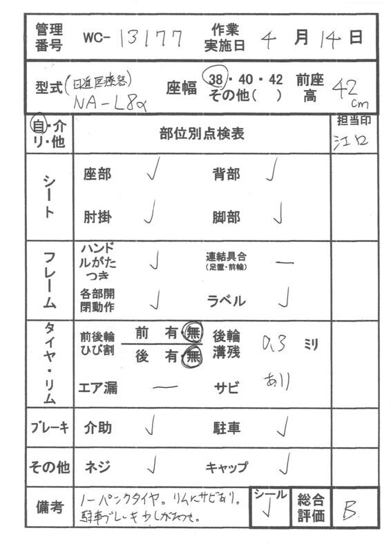【Bランク 中古 車椅子】日進医療器 自走式車椅子 NA-L8α Aパッケー