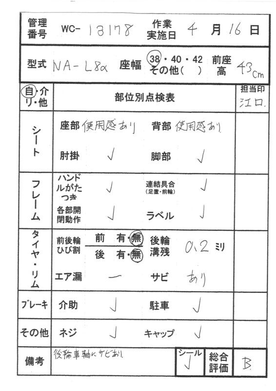 【Bランク 中古 車椅子】日進医療器 自走式車椅子 NA-L8α Aパッケー