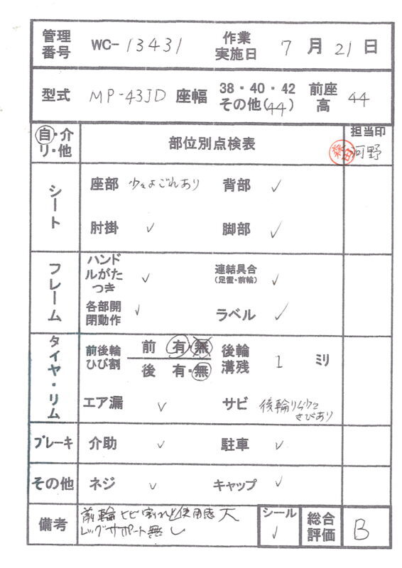 【Bランク 中古 車椅子】ミキ 自走式車椅子 MP-43JD (WC-13431)