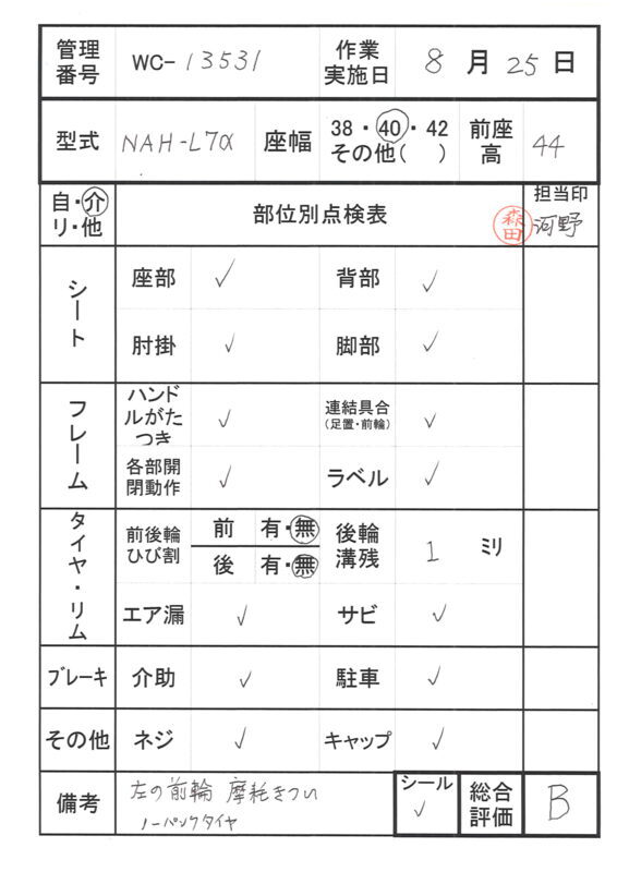 【Bランク 中古 車椅子】日進医療器 介助式車椅子 NAH-L7α Aパッケ