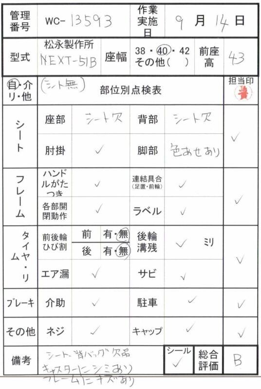 【Bランク 中古 車椅子】松永製作所 自走式車椅子 ネクストコア・ア