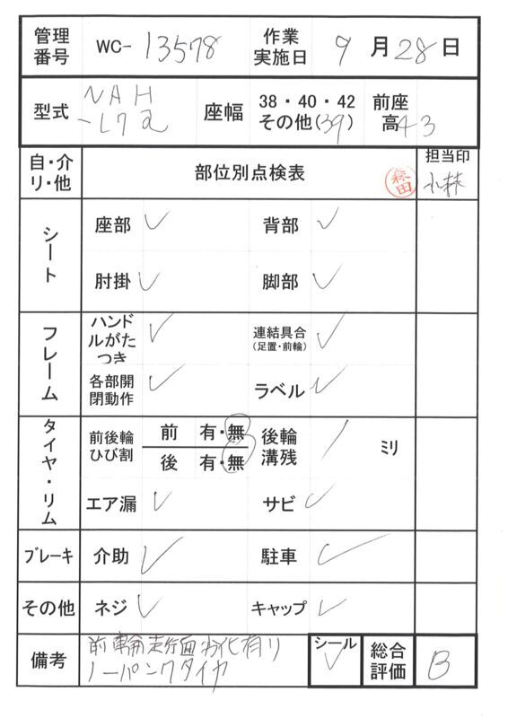 【Bランク 中古 車椅子】日進医療器 介助式車椅子 NAH-L7α Aパッケ