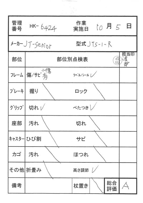 【Aランク 中古 杖】JT-senior 5点支持ステッキ つえたった 右手用 J