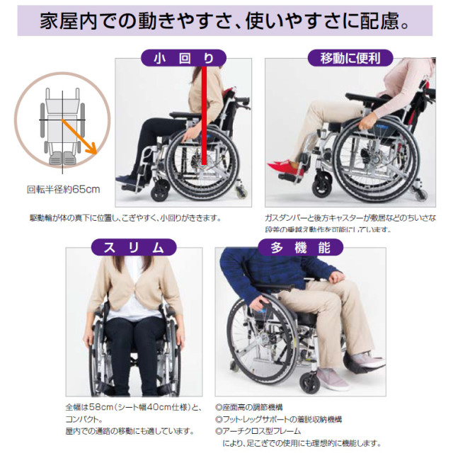 【中古 車椅子 Aランク】日進医療器 自走式車椅子 座王 NA-506W (室