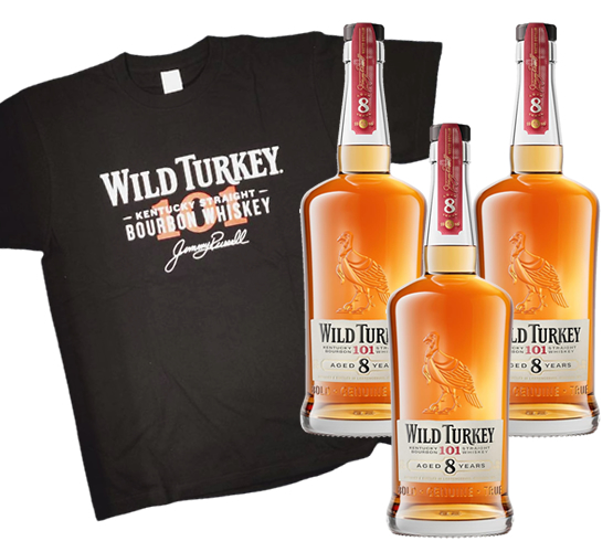 ＜キャンペーン・3本セット+Tシャツ付き＞ワイルドターキー8年（正規）(50.5度/700ml)　3本ご購入でTシャツ1枚プレゼント！